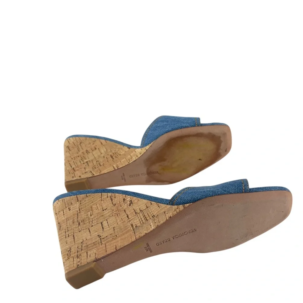 Veronica Beard Ellen Wedge Slide Blue Denim Wedge Sandals Sz. 8.5